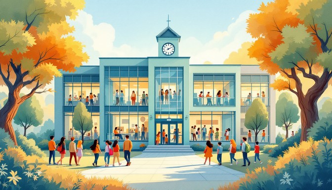 Free Welcoming School Scene Image - School, Autumn, Education ...