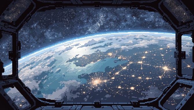 Free Retro Space View Image - Earth, Space, Pixel | Download at StockCake