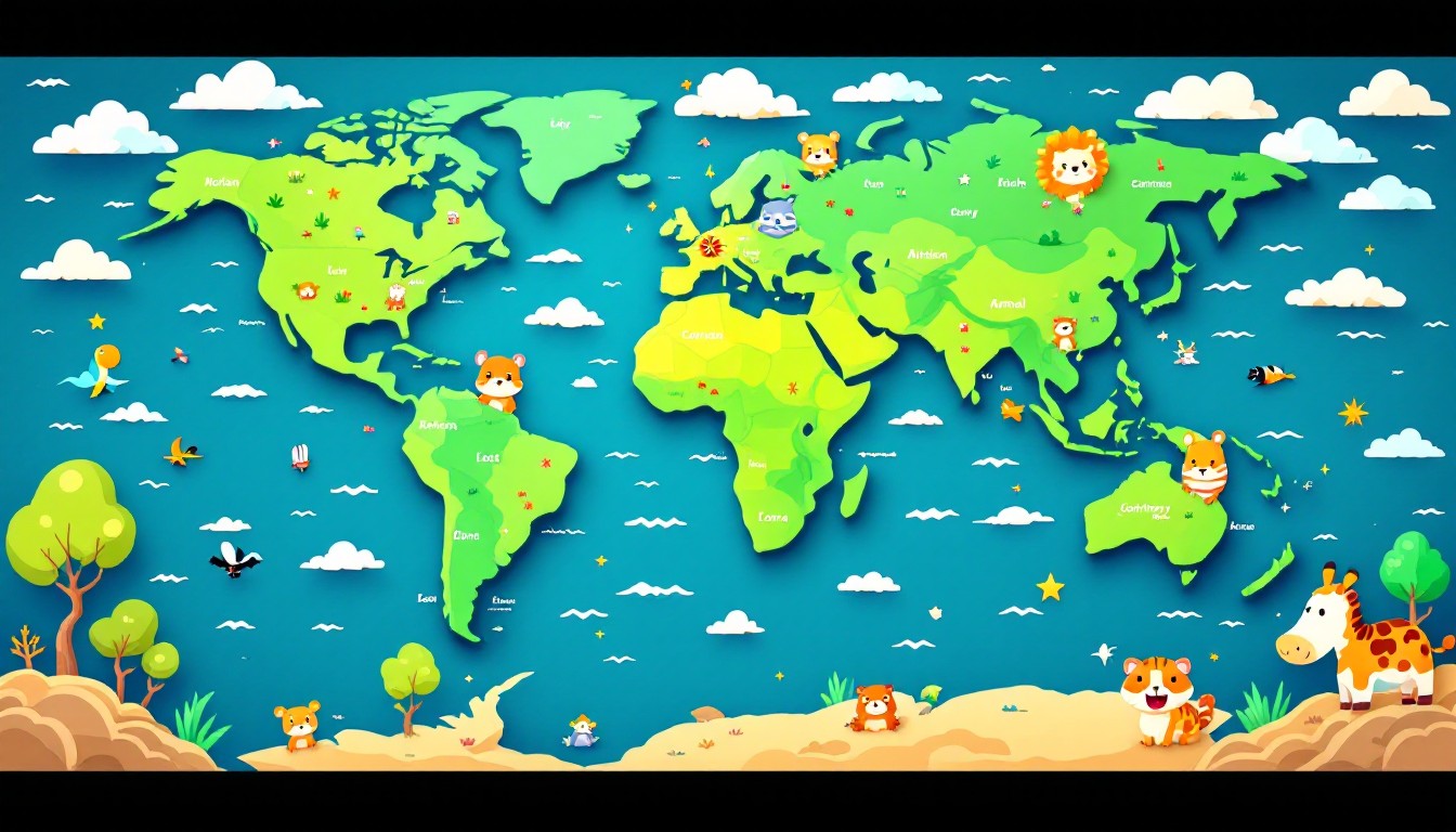 Large World Map Cartoon Free Playful World Map Image - Worldmap, Cartoon, Educational ...