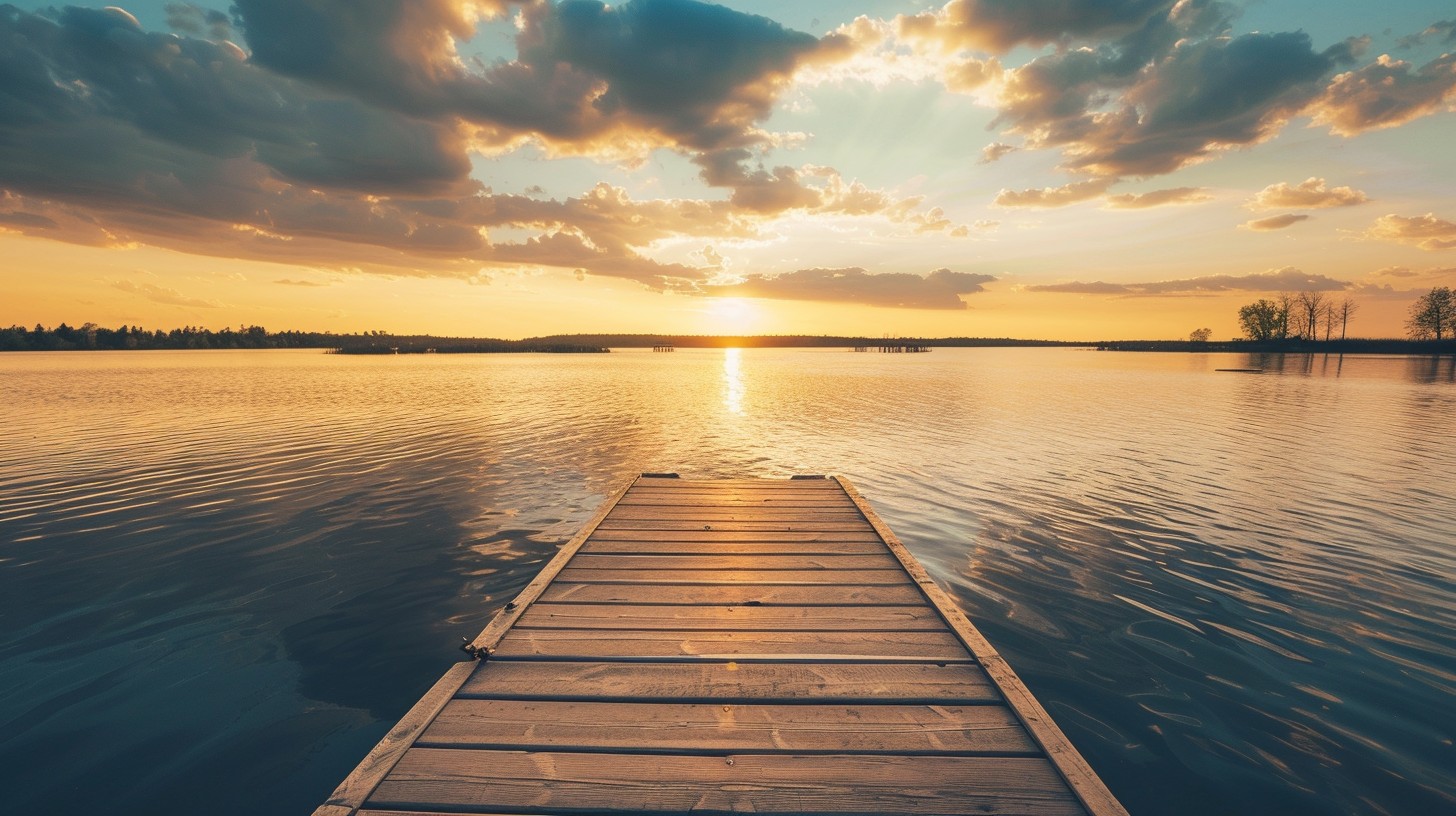 Free Sunset Lake View Image - Sunset, Lake, Dock | Download at StockCake