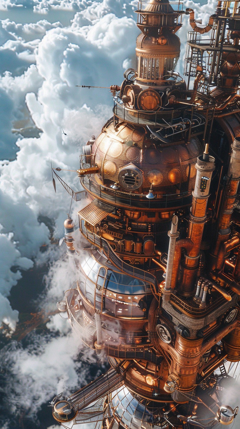 Free Floating Steampunk Tower Image - Steampunk, Architecture, Clouds ...