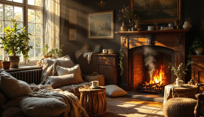 Free Fireside Comfort Scene Image - Cozy, Fireplace, Sunlight ...