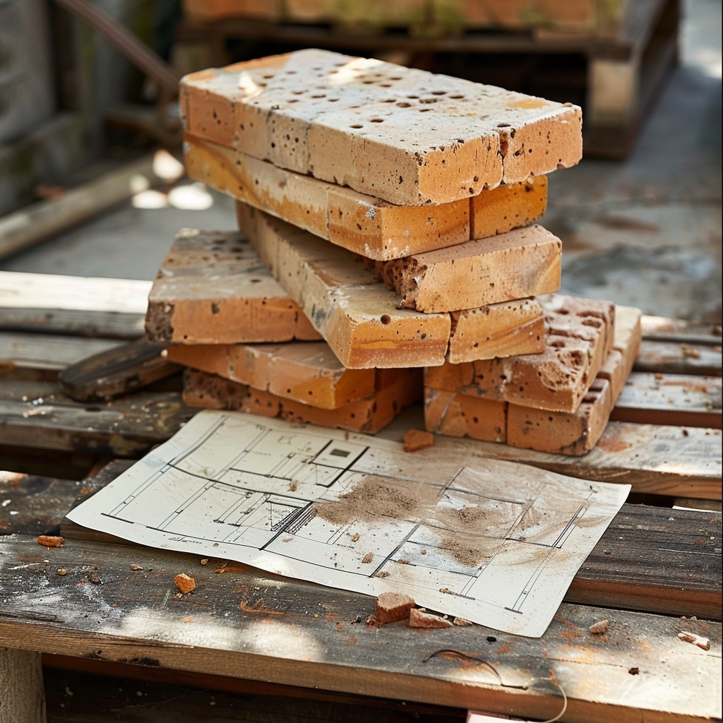Free Bricks on Blueprint Image - Construction, Bricks, Blueprints ...