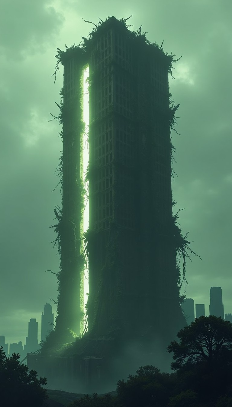 Free Overgrown Pixel Monolith Image - Skyscraper, Abandoned, Overgrown ...