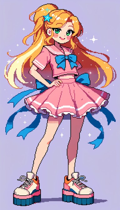 Cheerful blonde anime girl in pastel pink sailor uniform with flowing ...