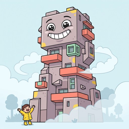 Download Smiling Concrete Tower Image - Cartoon, Illustration, Tower ...