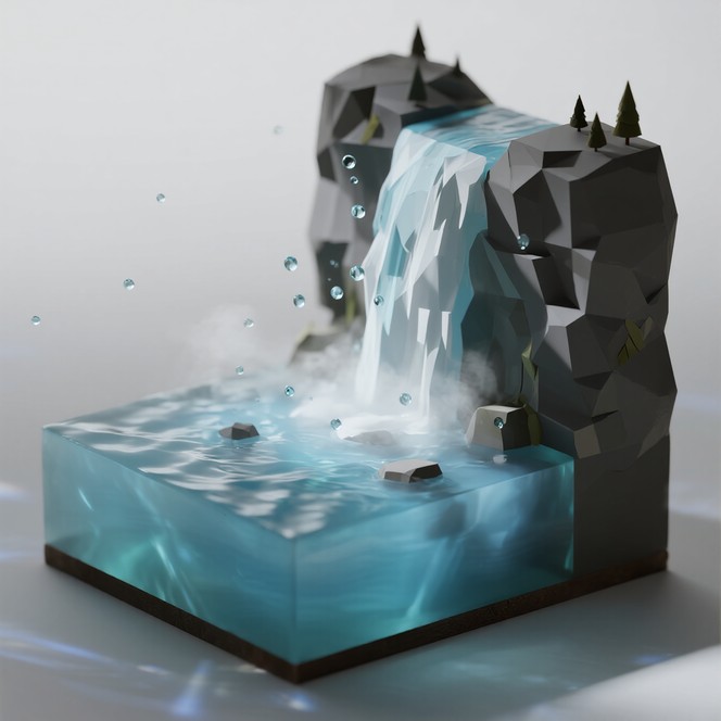 Download Misty Cascade Cube Image - Waterfall, Diorama, Lowpoly | StockCake