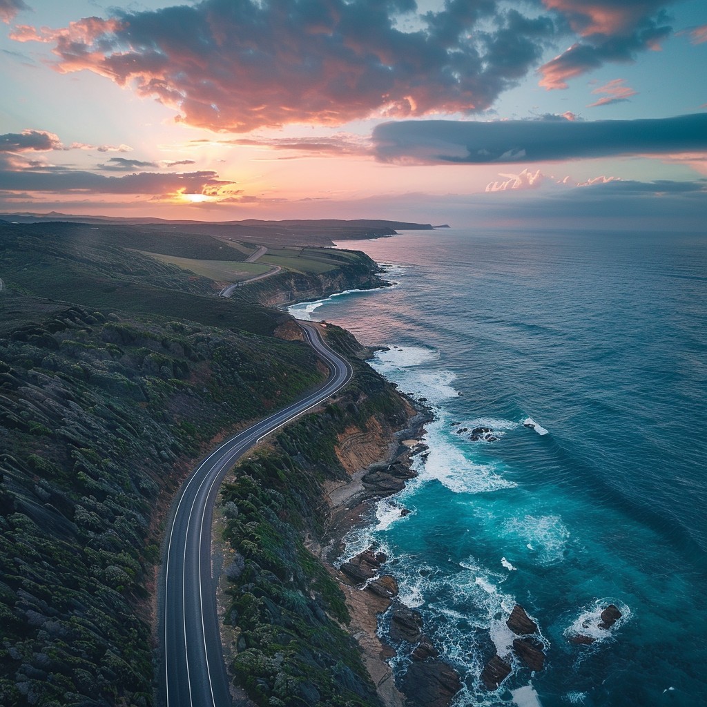 Free Coastal Sunset Drive Image - Sunset, Coastline, Road | Download at ...