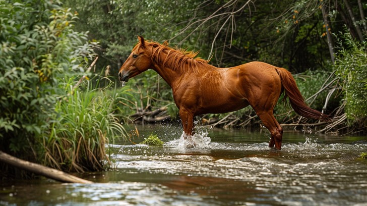 Stallion Streams Free Horse Crossing Stream Image - Horse, Stream, Mountains | Download ...