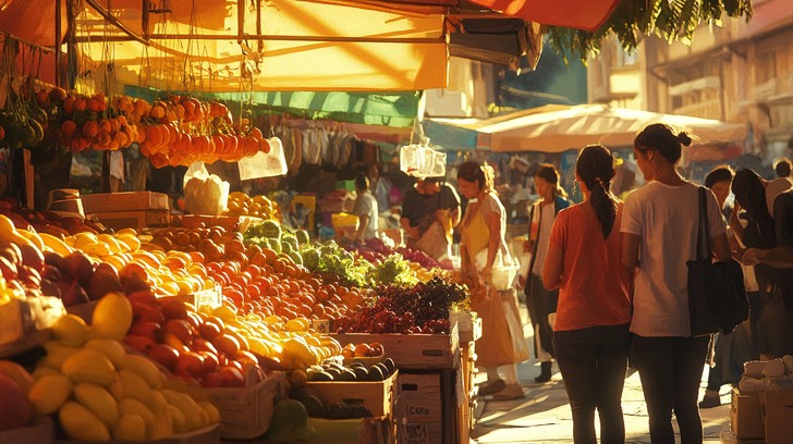 Free Bustling Market Scene Image - Market, Vegetables, Fruits ...