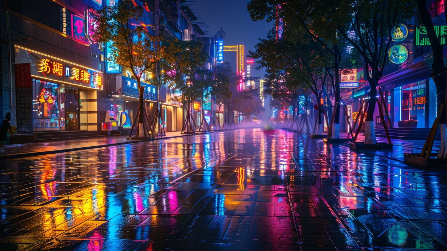 Free Neon Rainy Night Image - Neon, Rain, Cityscape | Download at StockCake