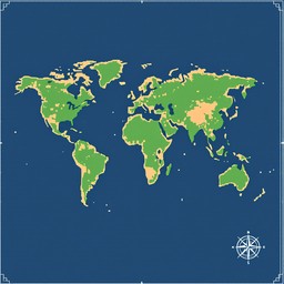 Free Digital Earth Map Image - Pixelart, Map, World | Download at StockCake
