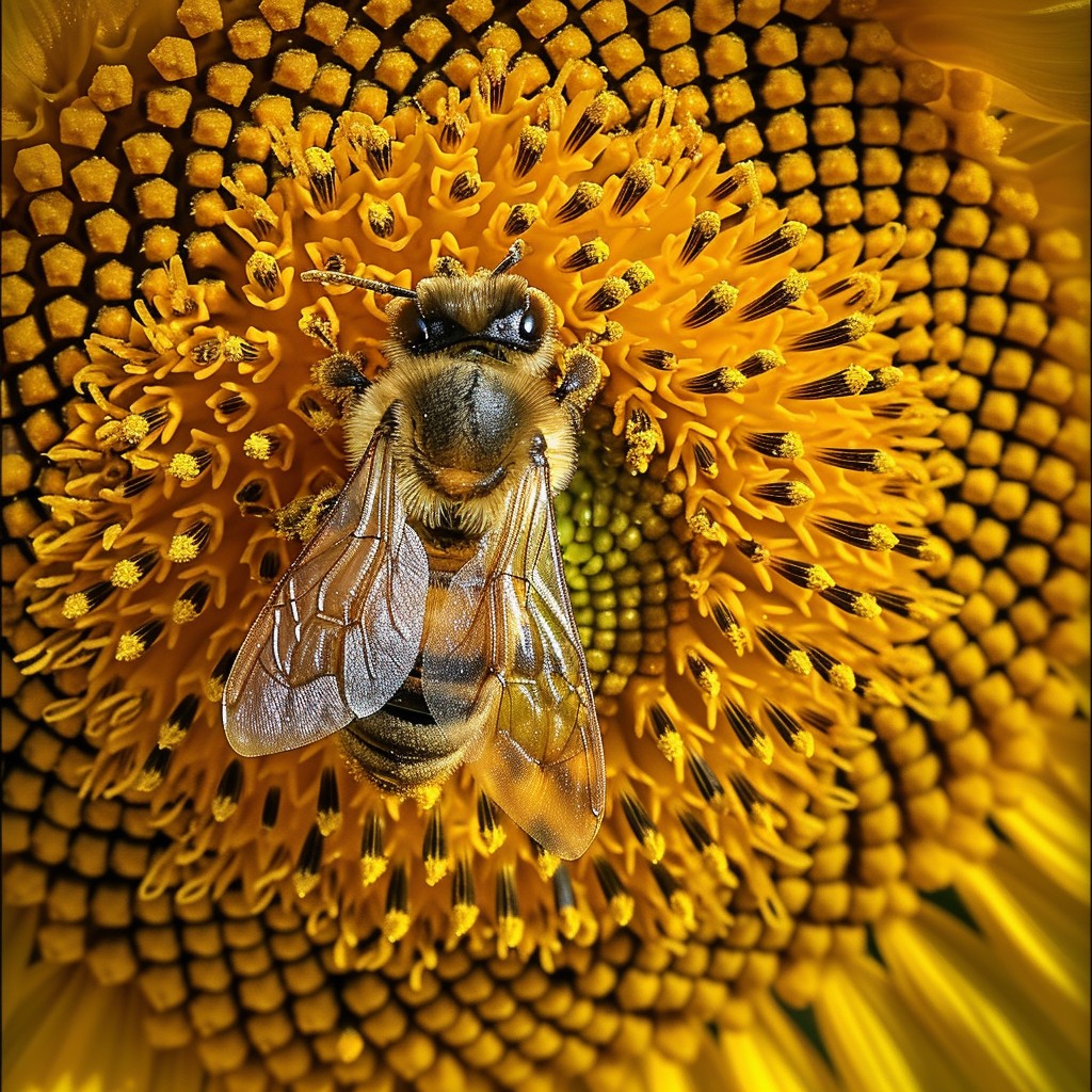 Free Bee on Sunflower Image - Bee, Sunflower, Pollen | Download at ...