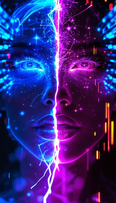 Split Identity Serial Free Digital Identity Split Image - Cyberpunk, Neon, Holographic ...