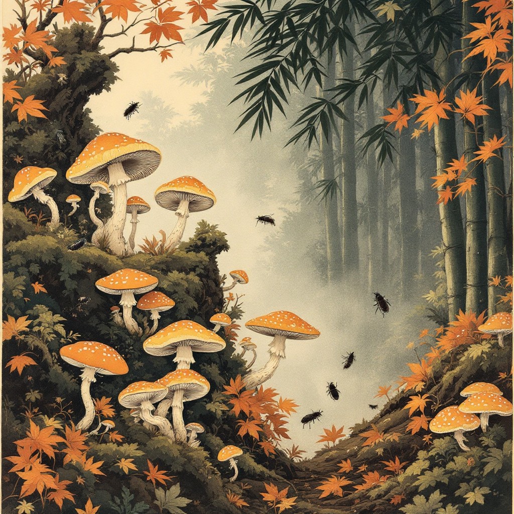 森の地面の分解の画像をダウンロード - 浮世絵, 木版画, 日本の