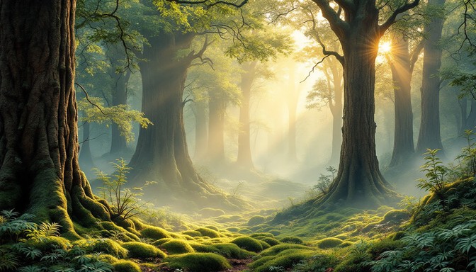 Free Mystical Forest Dawn Image - Forest, Misty, Sunbeams | Download at ...