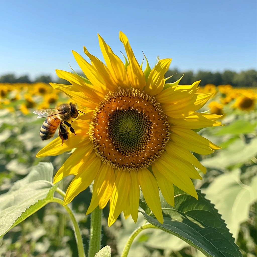Free Sunflower with Bee Image - Sunflower, Bee, Pollen | Download at ...
