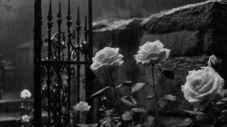 Haunted Gate Roses Free Roses by Gate Image - Roses, Gate, Monochrome | Download at StockCake