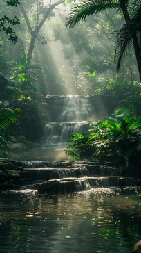 Free Enchanted Forest Waterfall Image - Waterfall, Forest, Sunlight ...