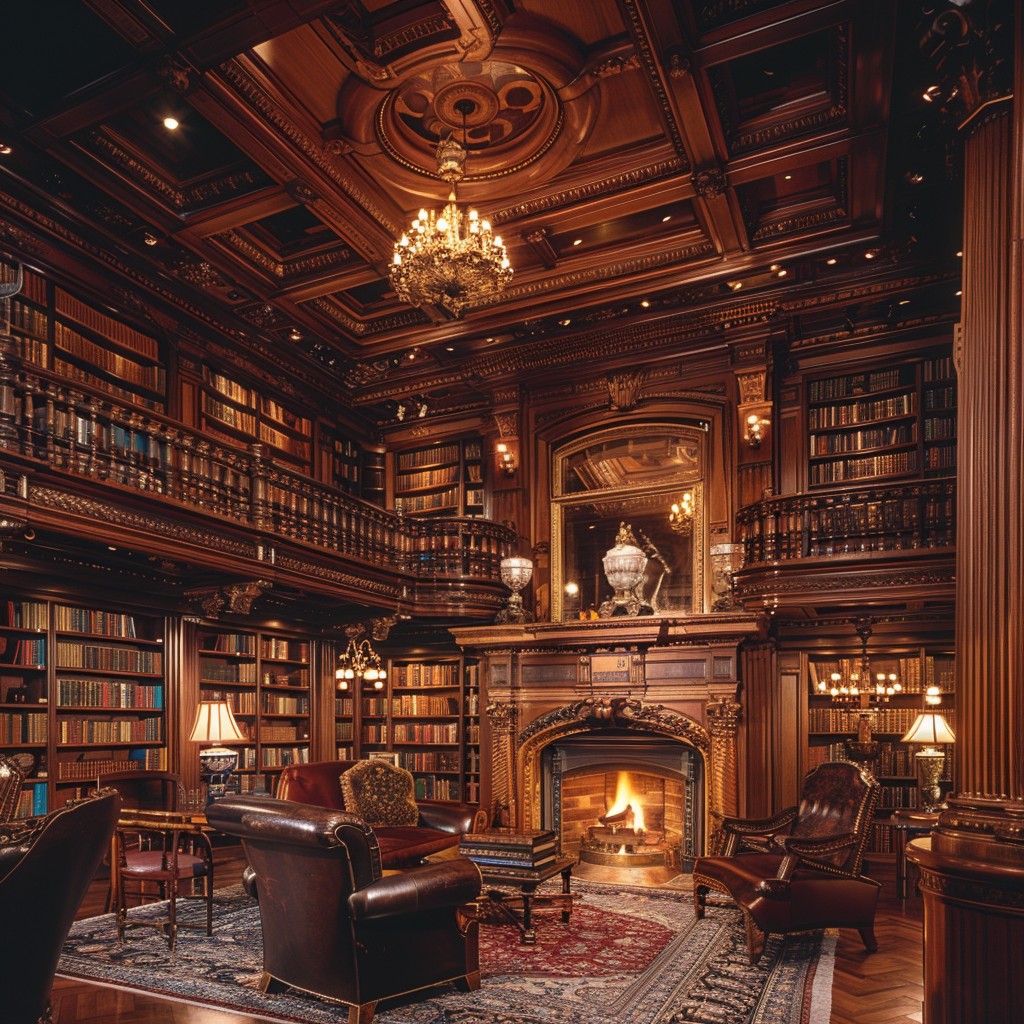Free Elegant Library Interior Image - Library, Books, Fireplace ...