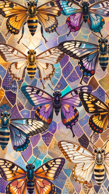 Tessellation Insect Free Butterfly Bee Mosaic Image - Butterfly, Bee, Insect | Download at ...