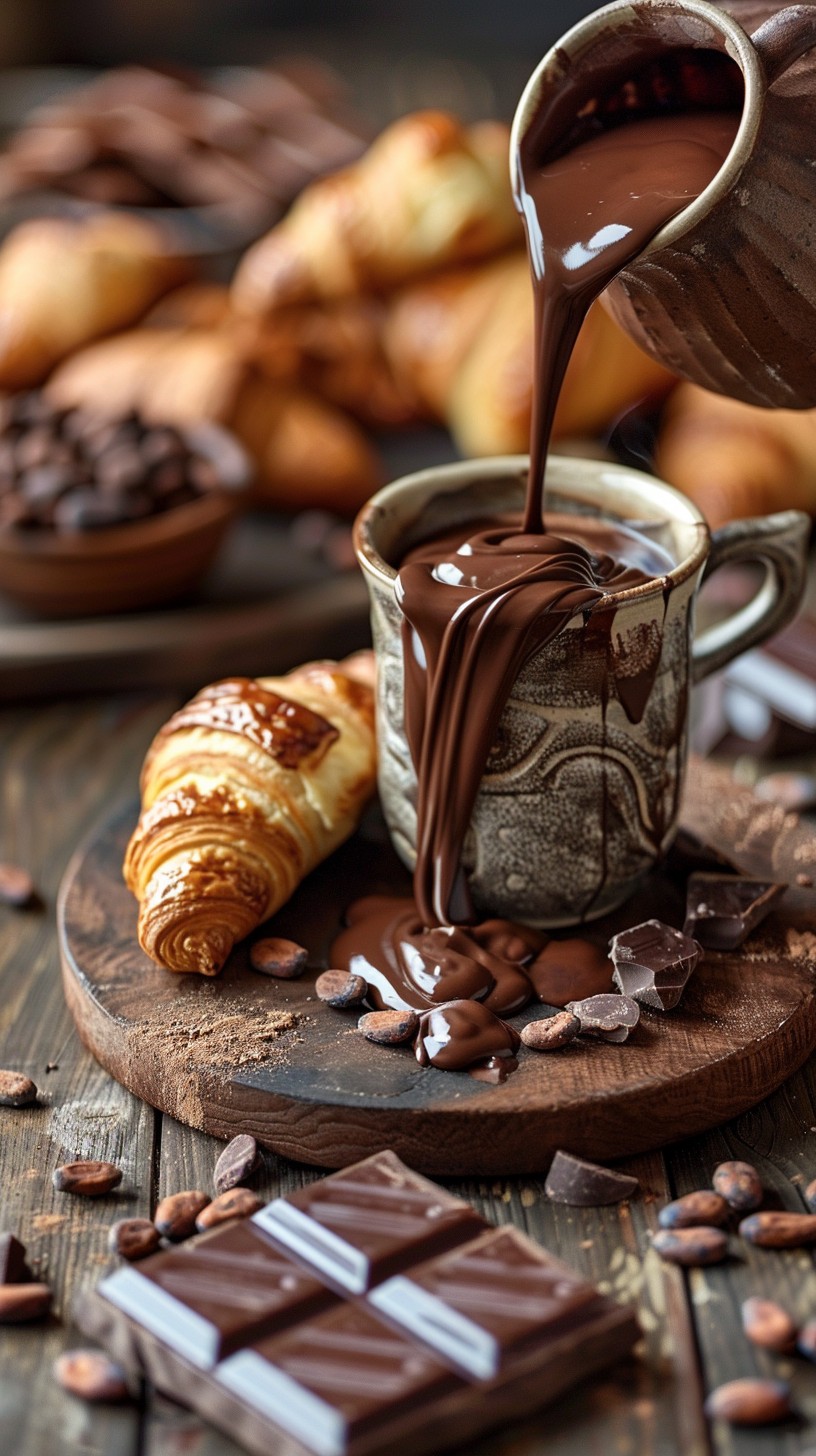 Free Chocolate Indulgence Moment Image - Chocolate, Croissants, Pouring ...