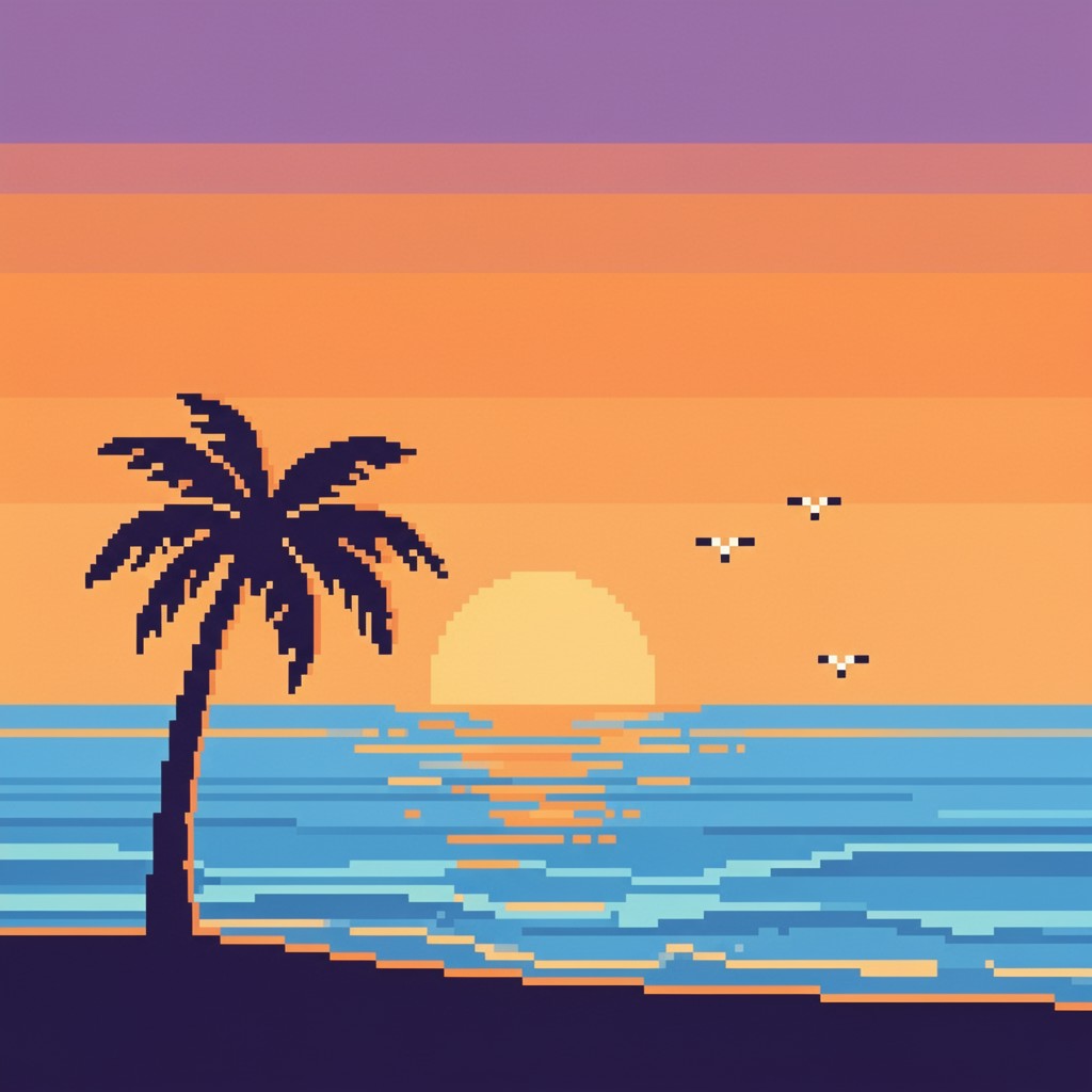 Free Pixel Sunset Paradise Image - Pixel, Sunset, Beach | Download at ...