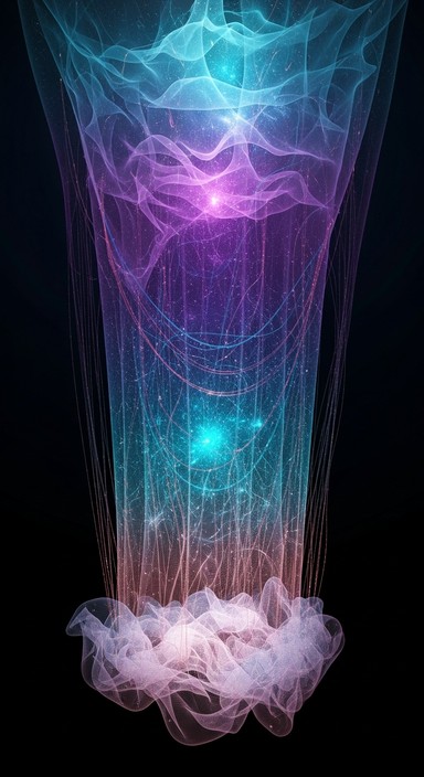 Translucent gauze illuminated from within by bioluminescent threads ...