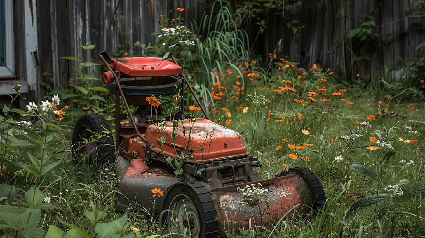 Free Abandoned Rusty Mower Image - Garden, Overgrown, Wildflowers ...