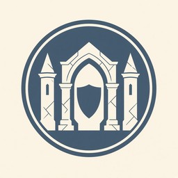 Flat vector emblem of a medieval marble gateway with a pointed arch ...