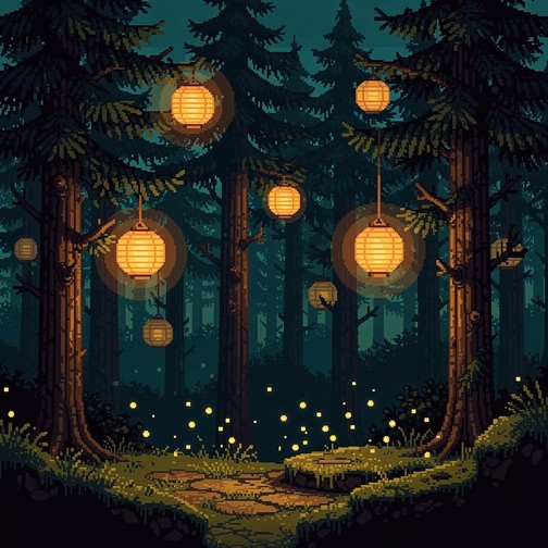 Free Enchanted Pixel Forest Image - Forest, Pixel, Lanterns | Download ...