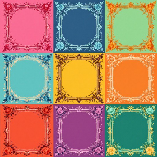 Pop Design Photo Frame Bold screen-printed floral frames arranged in a vibrant grid pattern ...