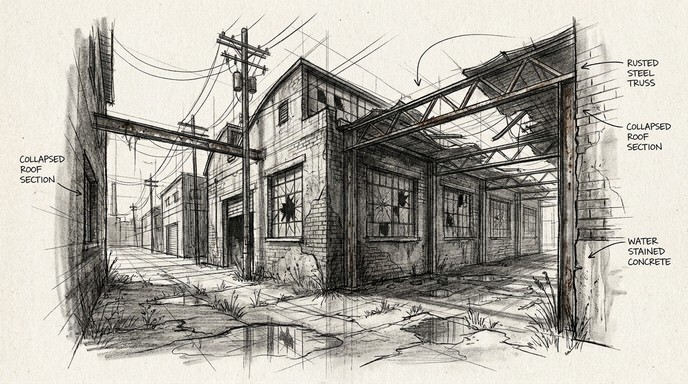 Free Decaying Industrial Warehouse Image - Architectural, Sketch ...