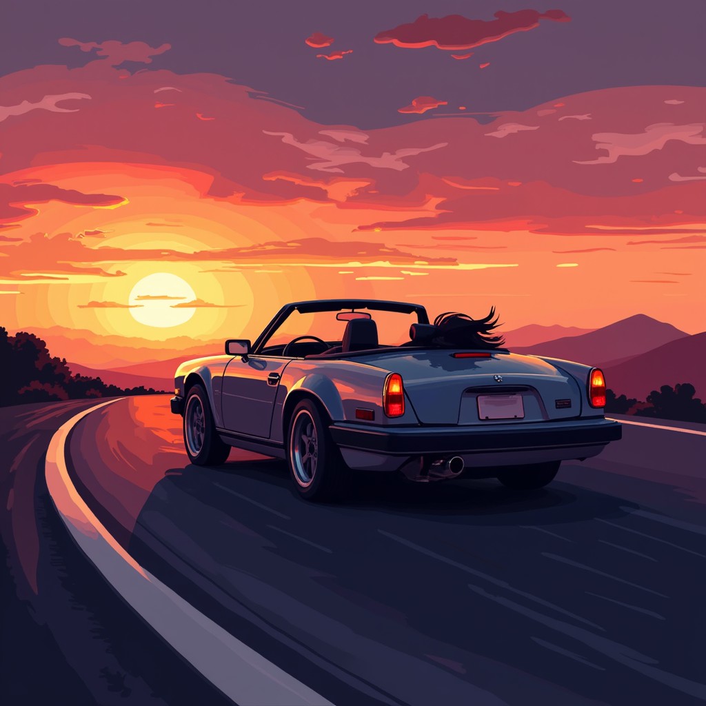 Free Sunset Pixel Drive Image - Convertible, Sunset, Pixelart ...
