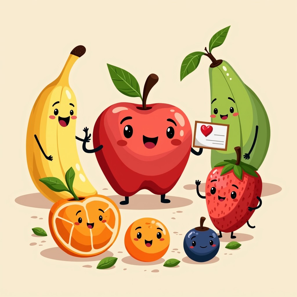 Free Happy Fruit Friends Image - Apple, Banana, Avocado | Download at ...