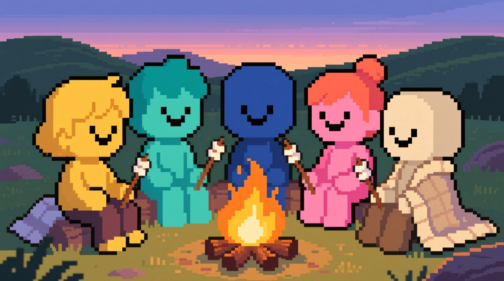Free Pixel Campfire Friends Photo - Pixel, Campfire, Dusk | Download at ...