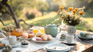 Free Elegant Outdoor Tea Image - Tea, Macarons, Croissants | Download ...