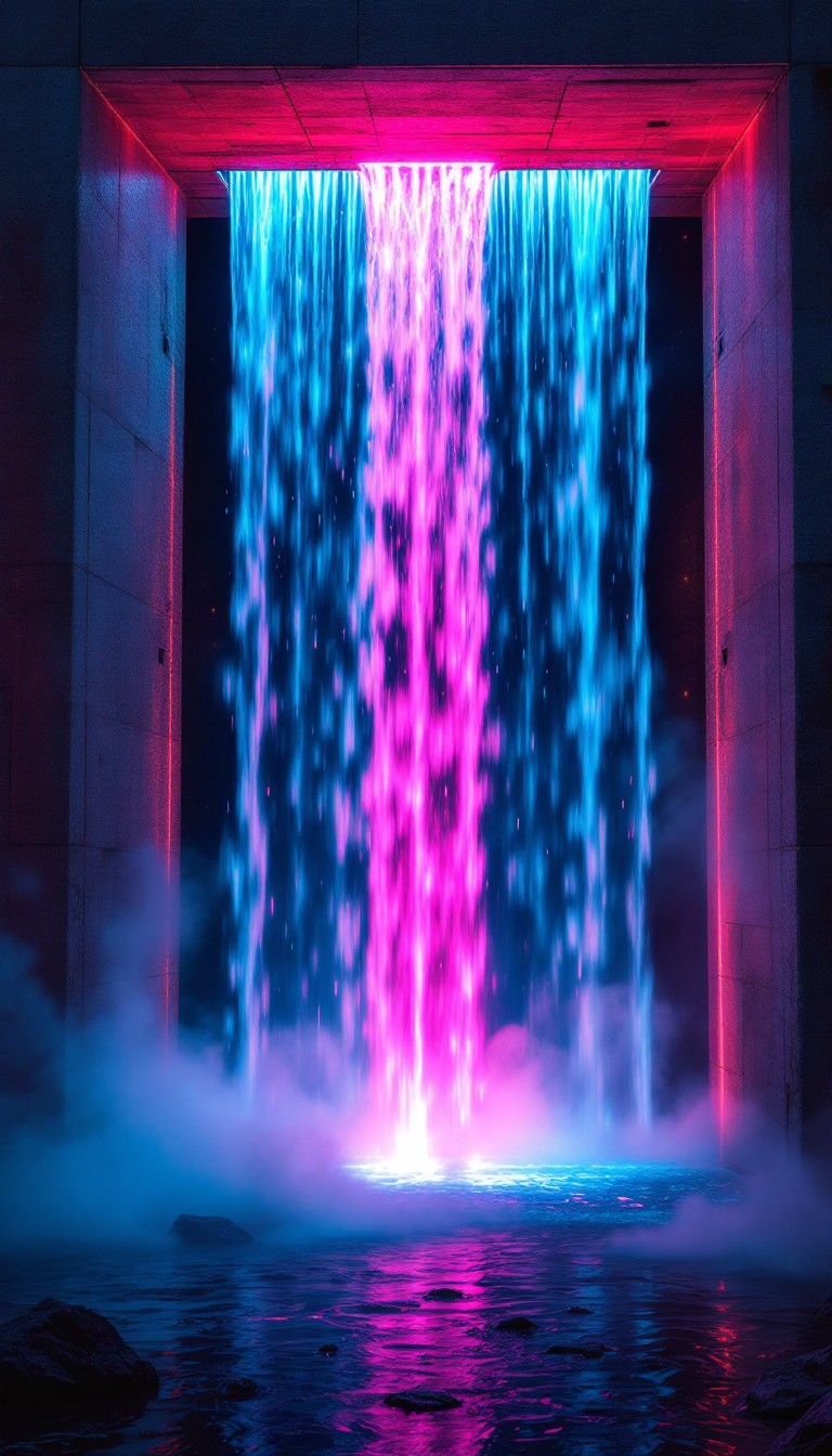 Free Neon Waterfall Dreams Image - Cyberpunk, Neon, Waterfall ...