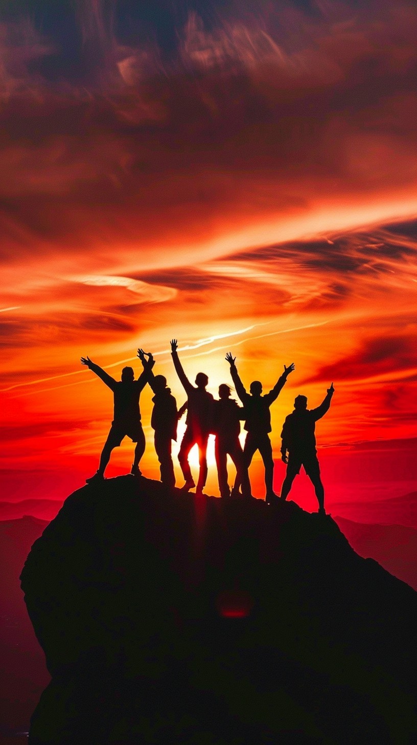 Free Triumphant Sunset Silhouettes Image - Sunset, Silhouettes, Friends ...
