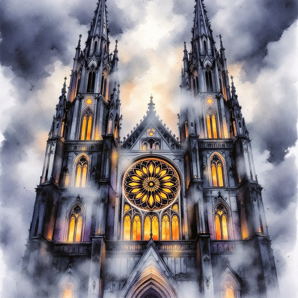 Free Misty Cathedral Spires Image - Cathedral, Gothic, Watercolor ...