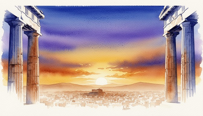 Free Acropolis Sunset Serenity Image - Watercolor, Sunset, Acropolis ...