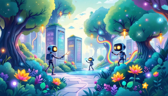 Free Digital Garden Paradise Image - Whimsical, Robots, Servers ...