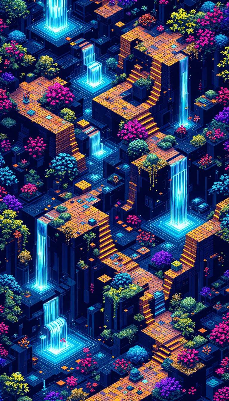 Free Pixel Waterfall Paradise Image - Pixel, Waterfall, Crystalline ...