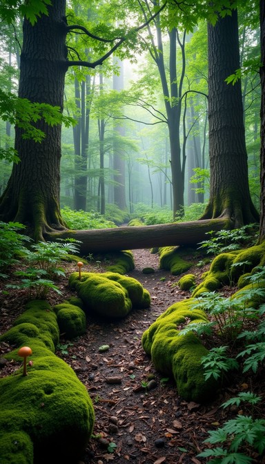 Free Misty Forest Path Image - Forest, Mist, Trees | Download at StockCake