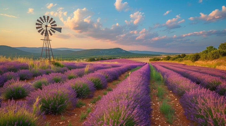 Free Lavender Field Sunset Image - Lavender, Sunset, Windmill ...