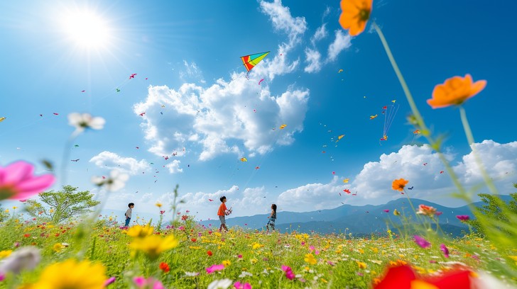 Free Joyful Kite Flying Image - Children, Kites, Wildflowers | Download ...
