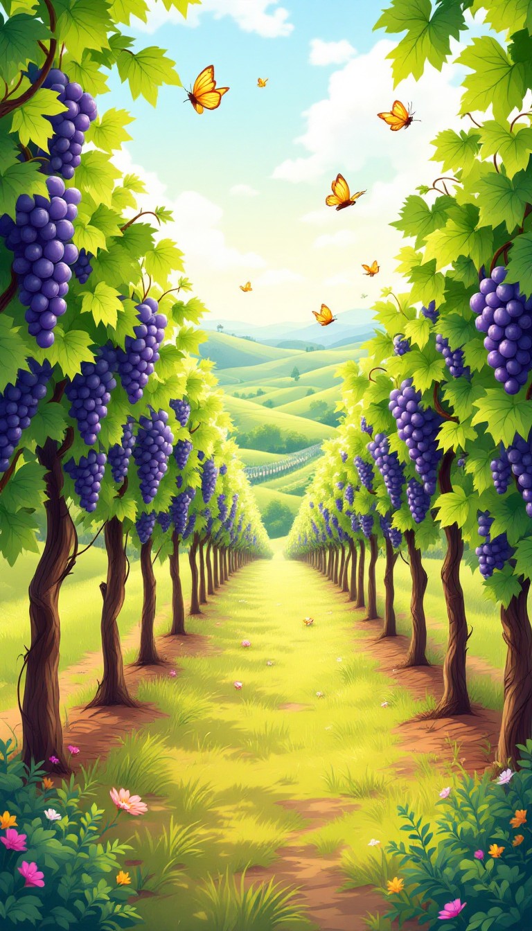 Free Magical Grape Path Image - Vineyard, Grapes, Butterflies ...
