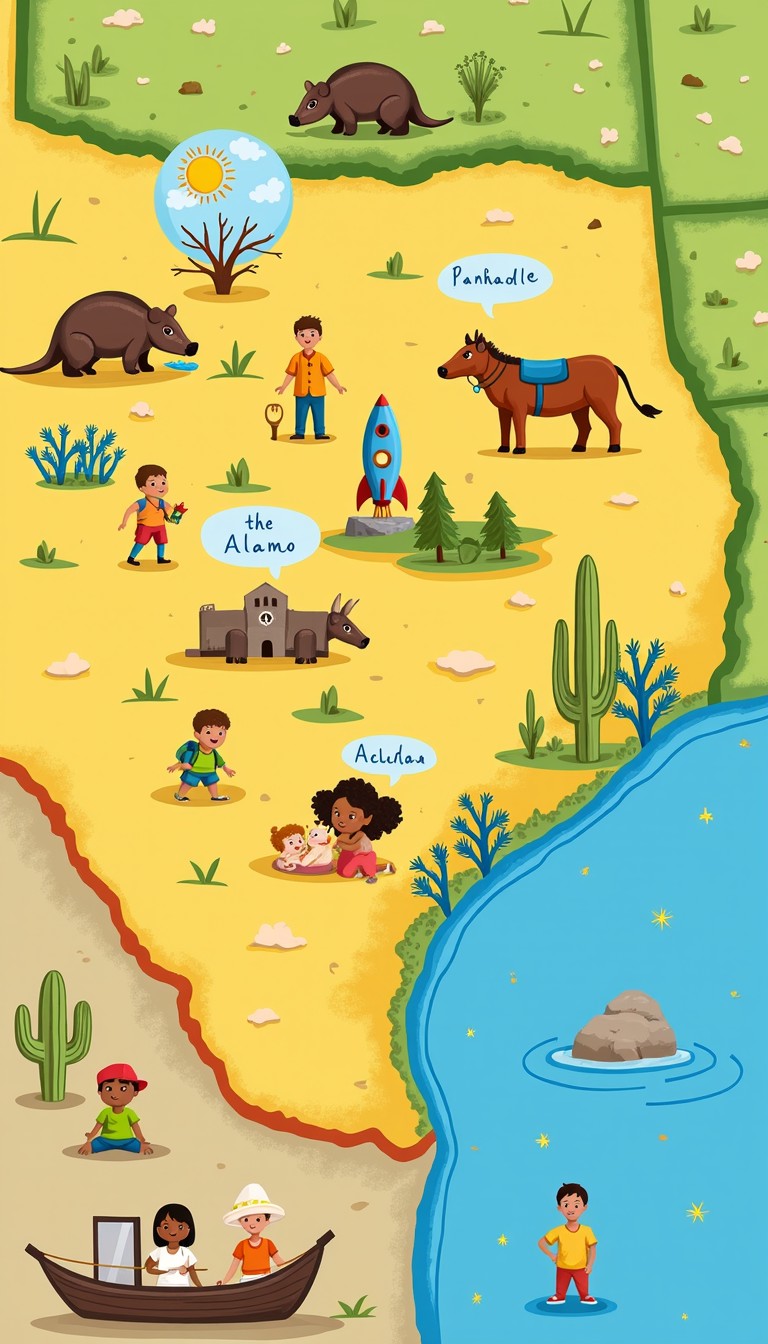 Texas Ranger Colorful Map Free Texas Adventure Map Image - Texas, Map, Illustration | Download at ...