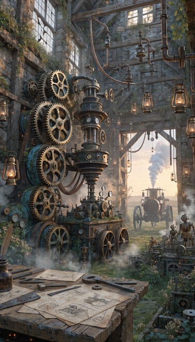 Free Steampunk Workshop Scene Image - Steampunk, Gears, Pipes ...