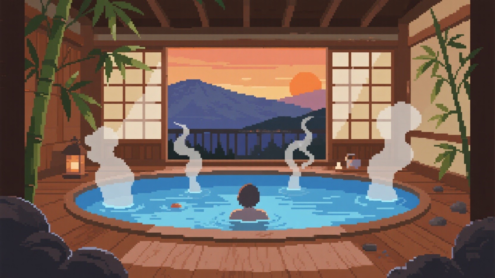 Free Pixel Onsen Sunset Image - Onsen, Pixel, Japanese | Download at ...